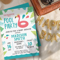 Cute Flamingo Tropical Pool Party Baby Shower