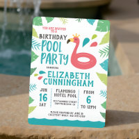 Cute Flamingo Tropical Pool Party Birthday
