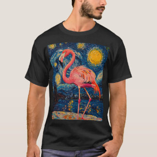 Cute Flamingo - Van Gogh Style - Starry Night T-Shirt