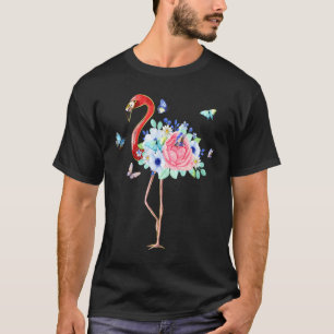 Cute Flamingo Watercolor With Flowers Floral Butte T-Shirt