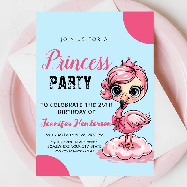 Cute flamingo with crown birthday invitation (Creator Uploaded)