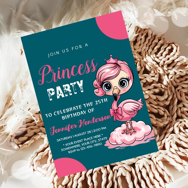 Cute flamingo with crown birthday invitation (Creator Uploaded)