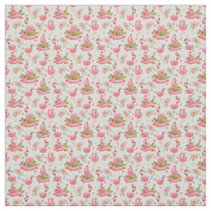 Cute flamingos and tropical flowers fabric