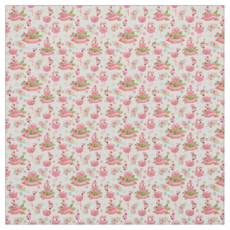 Cute flamingos and tropical flowers fabric