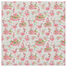 Cute flamingos and tropical flowers