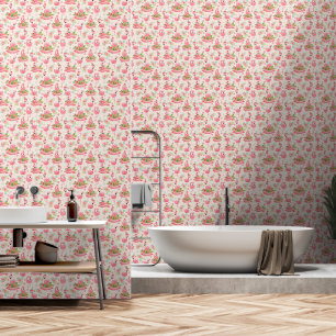 Cute flamingos and tropical flowers wallpaper