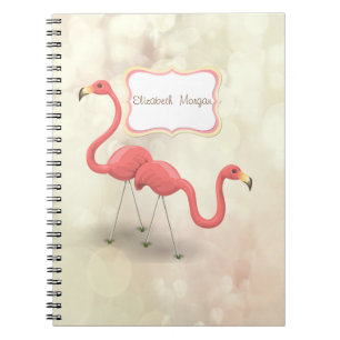 Cute Flamingos, Bokeh- Personalised Notebook