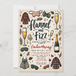 Cute Flannel and Fizz Slumber Bachelorette Party Invitation