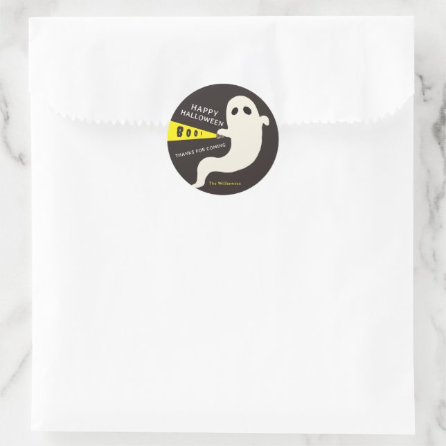 Cute Flashlight Ghost Happy Halloween Favour Classic Round Sticker (Bag)