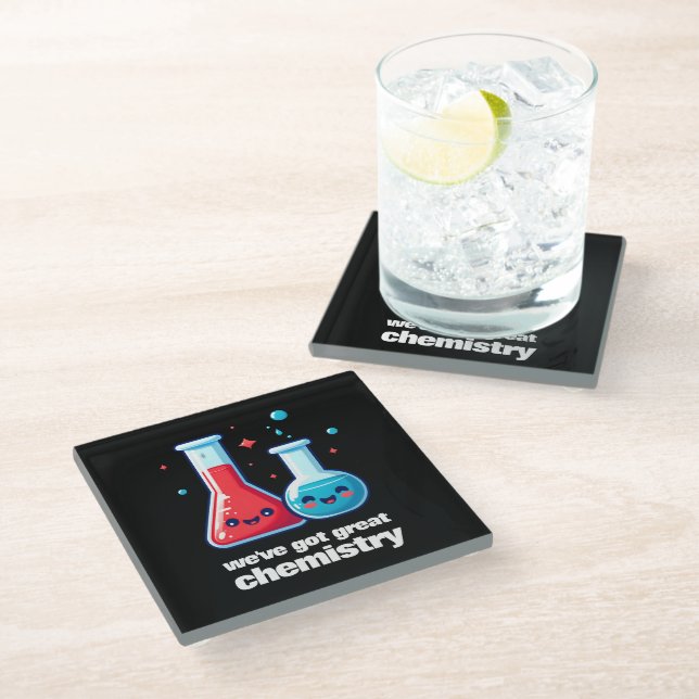 Cute Flask & Tube We've Got Great Chemistry Glass Coaster (Angled)
