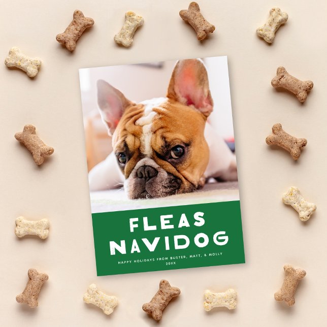 Cute Fleas Navidog Dog Pet Holiday Photo Card (Creator Uploaded)