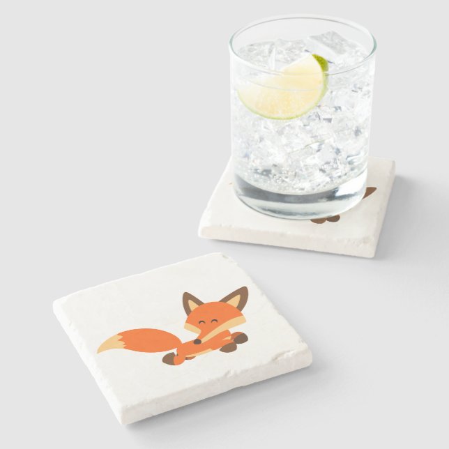 Cute Fleet Cartoon Fox Stone Coaster (Side)