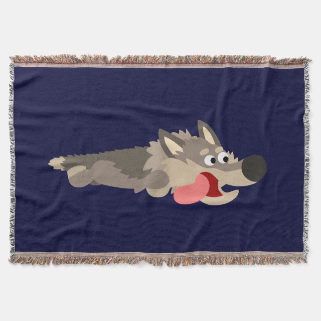 Cute Fleet Cartoon Wolf Throw Blanket (Front)