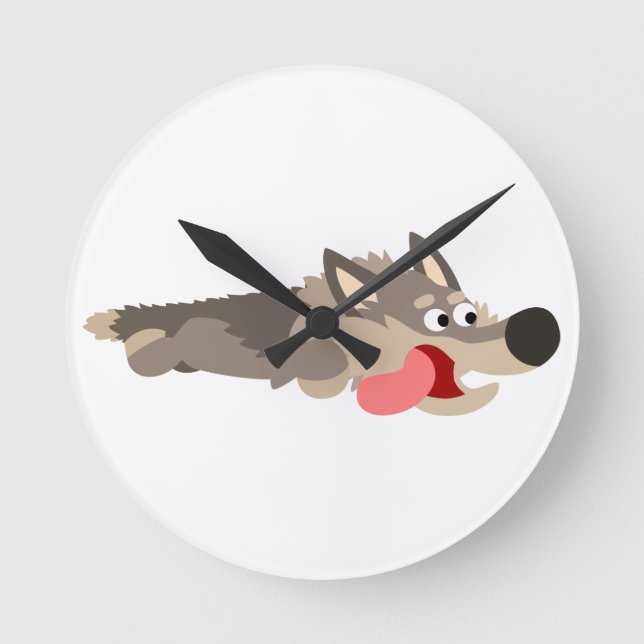 Cute Fleet Cartoon Wolf Wall Clock (Front)