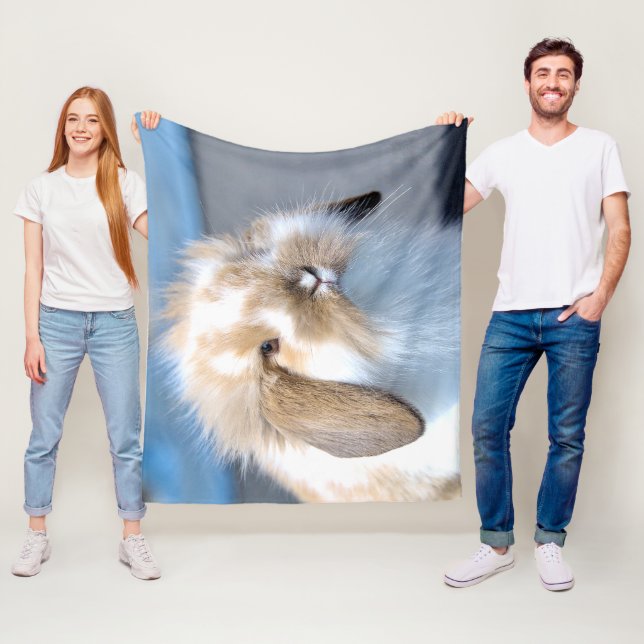 Cute Flemish white and brown rabbit    Fleece Blanket (In Situ)