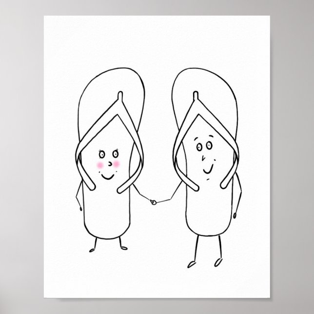 cute flip flop, couple, sandal theme poster (Front)