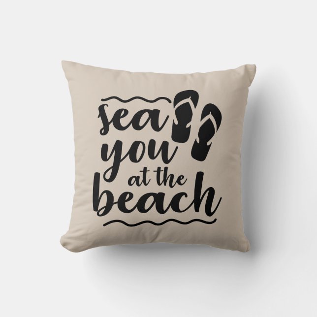 Cute flip flop sea you at the beach word art cushion (Front)
