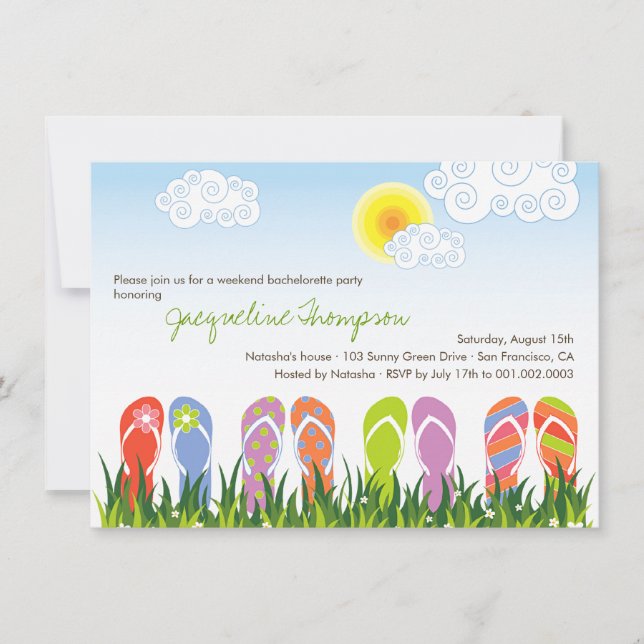 Cute Flip Flops Fun In The Sun Bachelorette Party Invitation (Front)