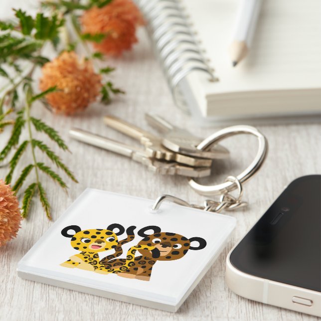 Cute Flirtatious Cartoon Jaguars Acrylic Keychain (Front Right)
