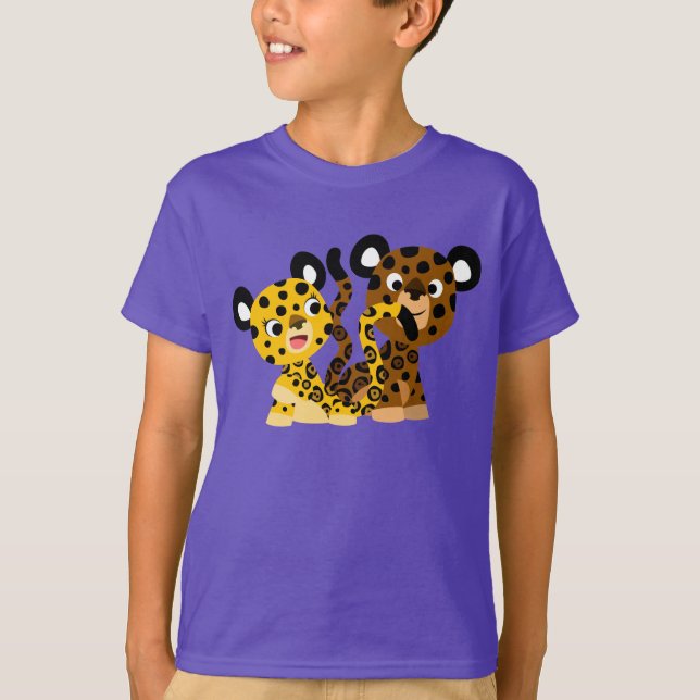 Cute Flirtatious Cartoon Jaguars Children T-Shirt (Front)