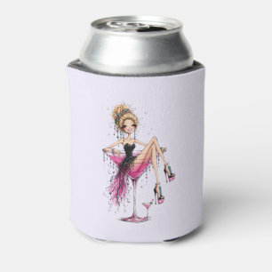 Cute Flirty Girl in a Martini Glass Can Cooler