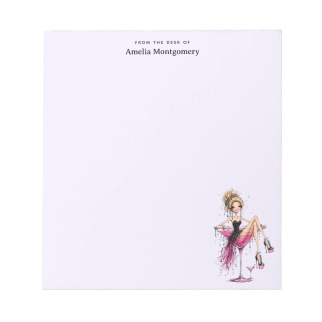 Cute Flirty Girl in a Martini Glass Notepad (Front)