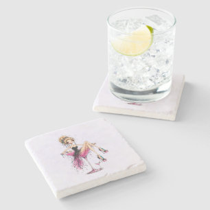 Cute Flirty Girl in a Martini Glass Stone Coaster
