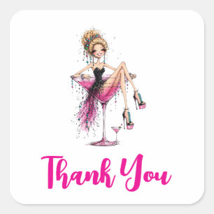 Cute Flirty Girl in a Martini Glass Thank You Square Sticker