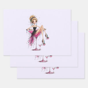 Cute Flirty Girl in a Martini Glass Wrapping Paper Sheet