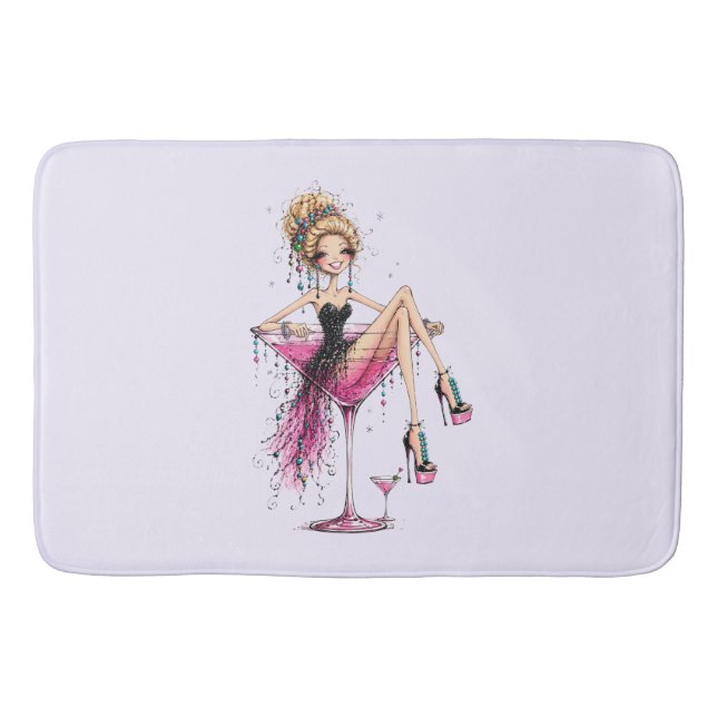 Cute Flirty Lady in a Martini Glass Bath Mat (Front)