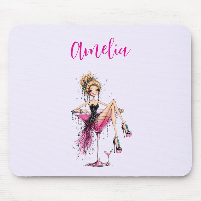 Cute Flirty Lady in a Martini Glass Mouse Pad (Front)