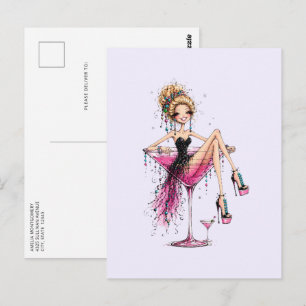Cute Flirty Lady in a Martini Glass Postcard