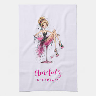 Cute Flirty Lady in a Martini Glass Tea Towel