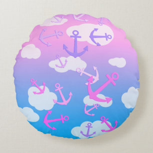Cute Floating Anchors Coloful Pastel Children's Round Cushion