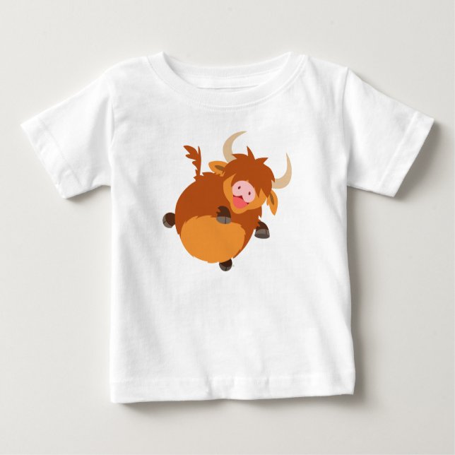 Cute Floating Cartoon Highland Cow Baby T-Shirt (Front)