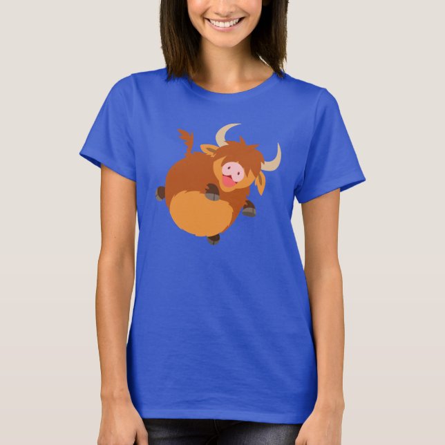 Cute Floating Cartoon Highland Cow Women T-Shirt (Front)