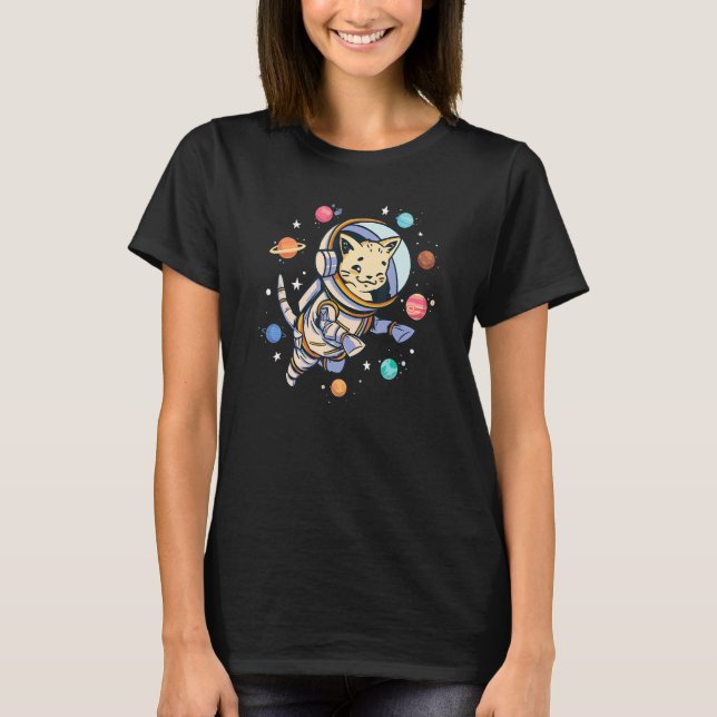 Cute Floating Cat in Space - Funny Space Cat Graph T-Shirt (Front)