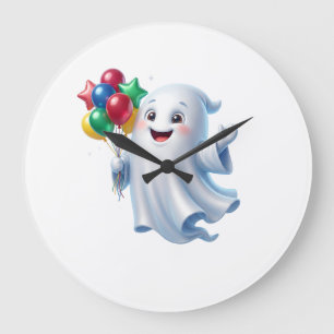 Cute Floating Ghost with Balloons Halloween Large Clock