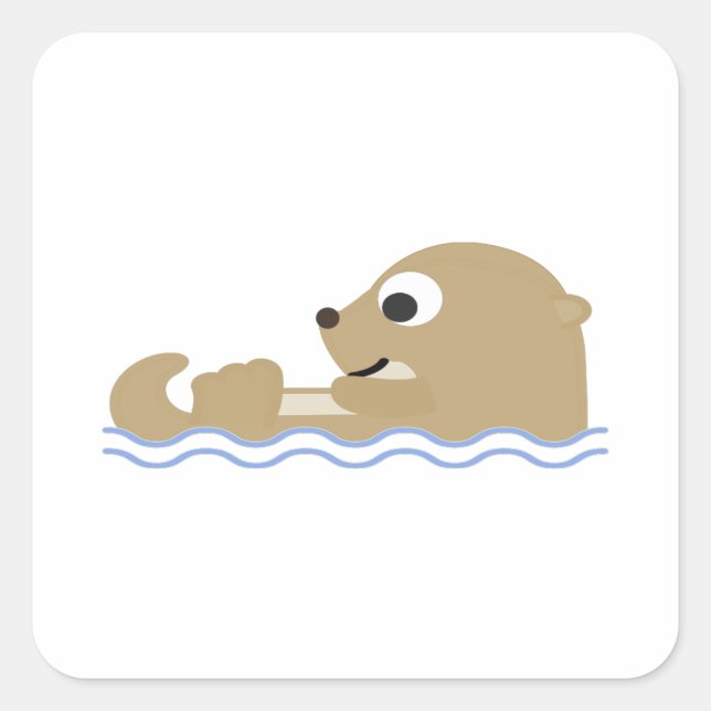 Cute Floating Otter Square Sticker (Front)