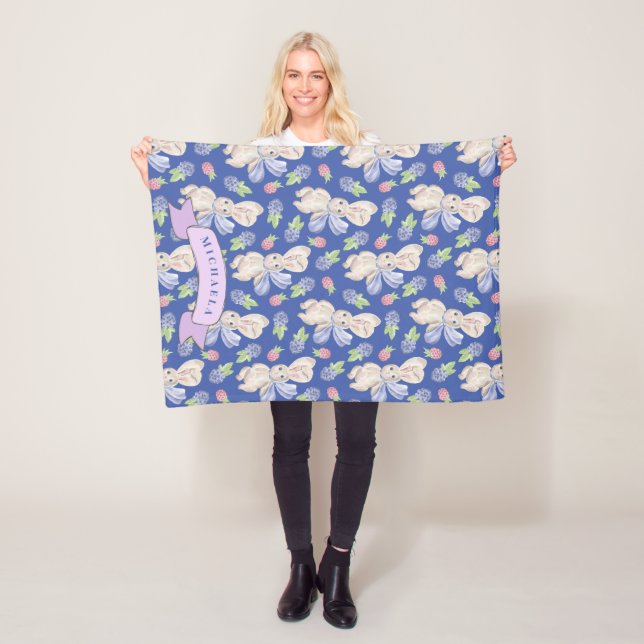 Cute Floppy Bunny Rabbit Pattern Fleece Blanket (In Situ)