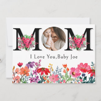 Cute FLORA LOVE YOU MOM Mother's Day Photo Holiday Card