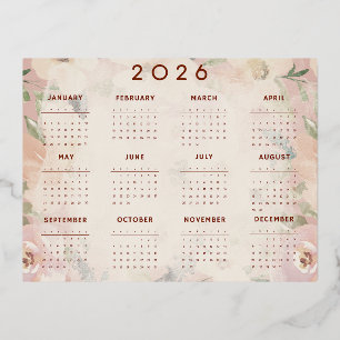 Cute Floral 2026 Calendar Foil Holiday Postcard