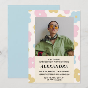 Cute Floral 24th birthday invitation Retro Photo