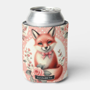 Cute Floral Baby Fox Can Cooler