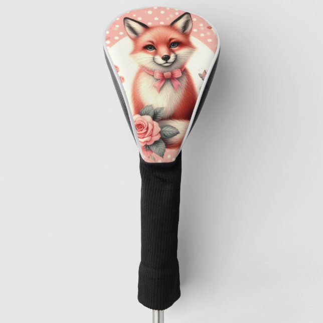 Cute Floral Baby Fox Golf Head Cover (Front)