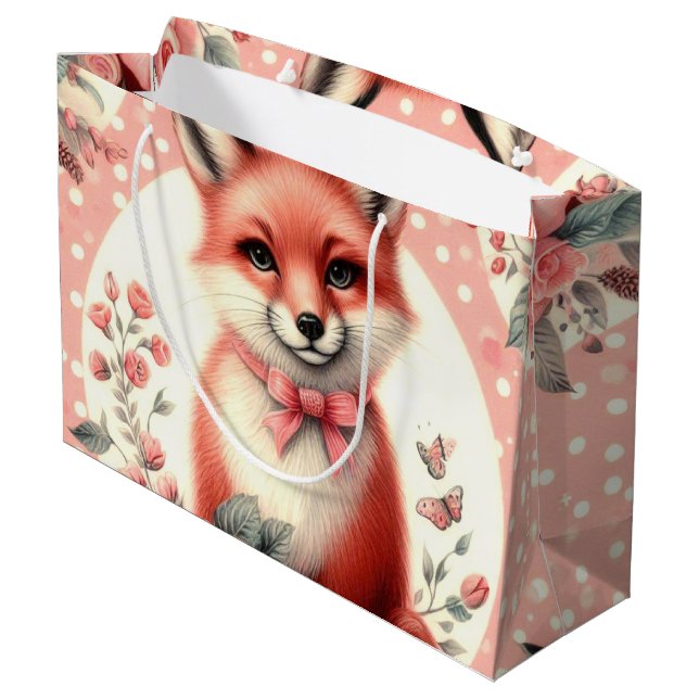 Cute Floral Baby Fox Large Gift Bag (Back Angled)