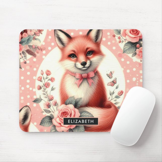 Cute Floral Baby Fox Mouse Pad (With Mouse)