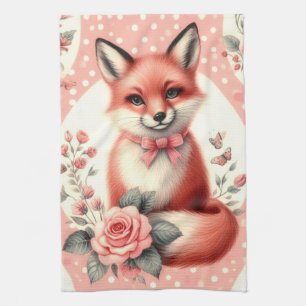 Cute Floral Baby Fox Tea Towel