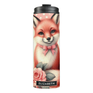 Cute Floral Baby Fox Thermal Tumbler