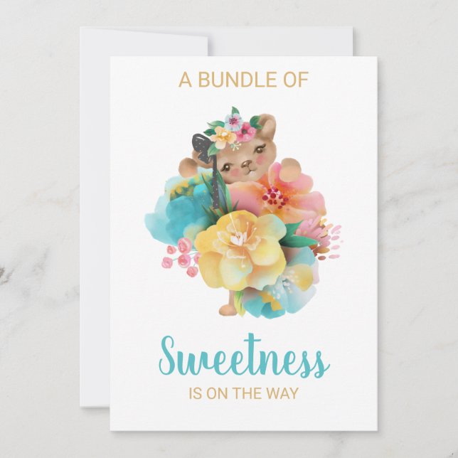 *~* Cute Floral Bear Baby Shower Invitation (Front)